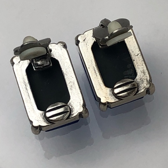 VTG EMERALD CUT BLUE MIRROR GLASS EARRINGS - Picture 13 of 13